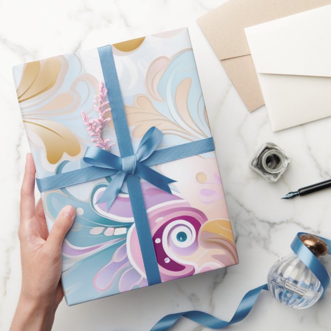 Papel De Presente Abstrato Pastel Paisley Purple Floral Elegante (Presentear)