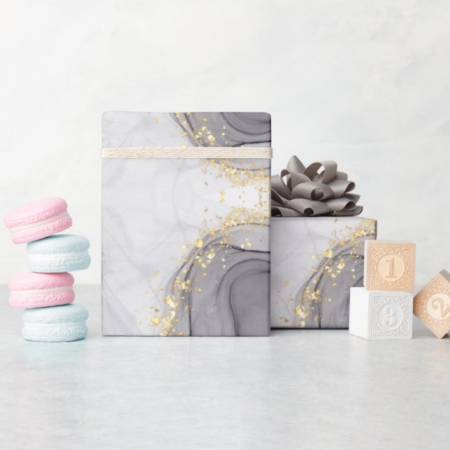 Papel De Presente Abstrato preto e branco Agate Marble Swirl (Chá de bebê)