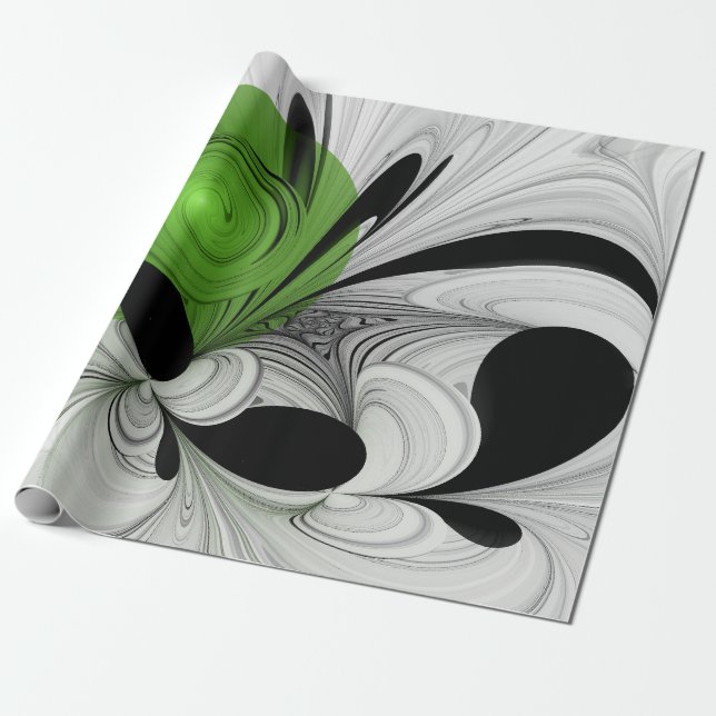 Papel De Presente Abstrato preto e branco com arte frontal verde (Desenrolado)