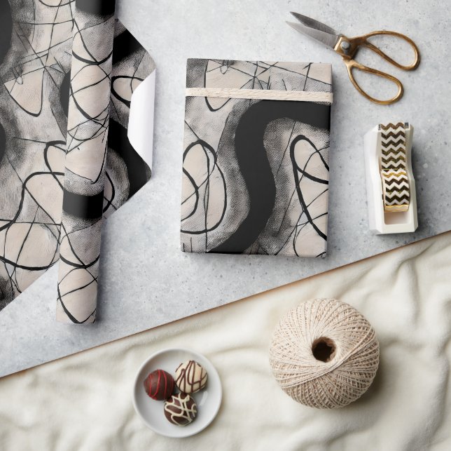 Papel De Presente abstrato preto na moda (Artesanato)