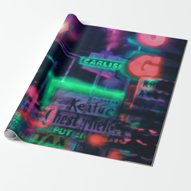 Papel De Presente Abstrato Purple Green Neon Lights Medley (Desenrolado)