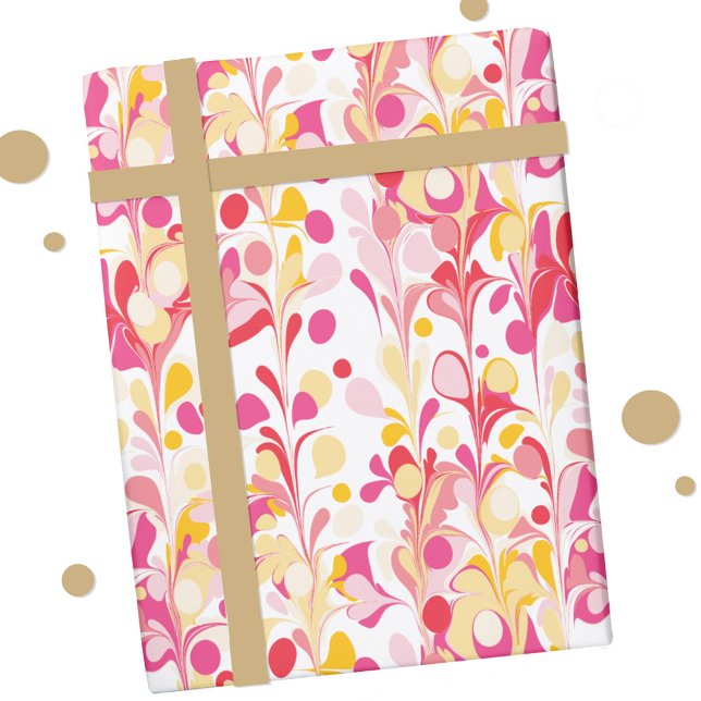 Papel De Presente Abstrato Retro Padrão do Marble Rosa Amarelo (Retro abstract marble pattern pink yellow gift wrapping paper roll)