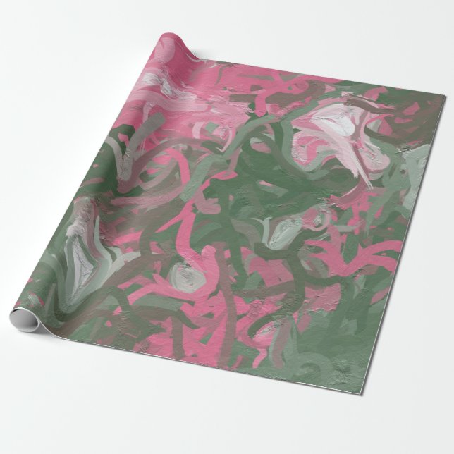 Papel De Presente Abstrato rosa, branco e verde (Desenrolado)