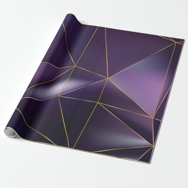 Papel De Presente Abstrato roxa geométrica com linhas de ouro (Desenrolado)