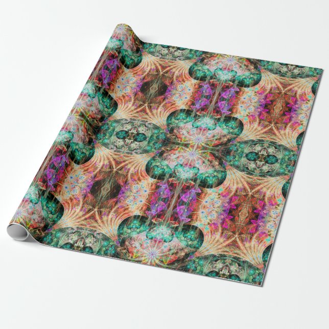 Papel De Presente Abstrato sem costura com flores e decoração (Desenrolado)