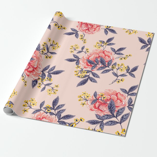 Papel De Presente Abstrato sem costura com folhas de vindima e  (Desenrolado)