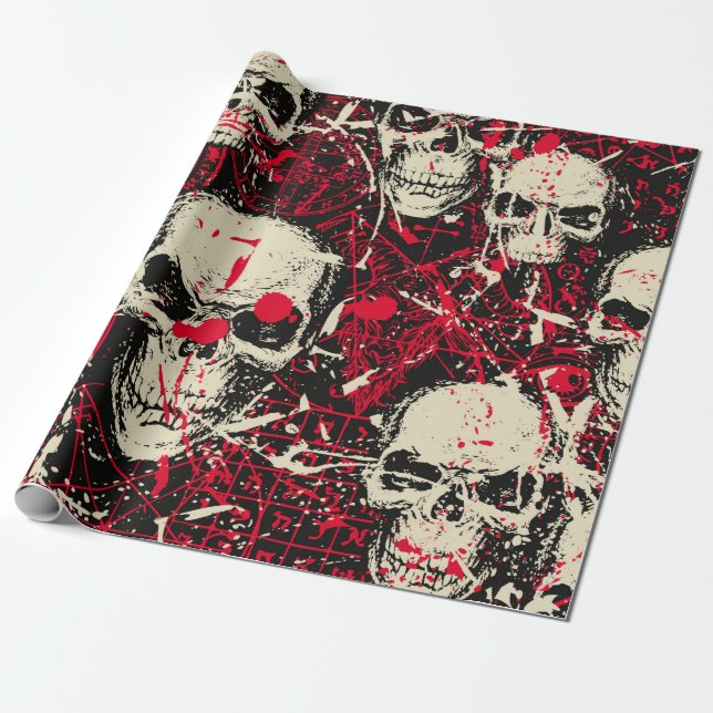 Papel De Presente Abstrato sem descontinuidades com o sinistro crâni (Desenrolado)
