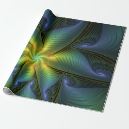 Papel De Presente Abstrato Star, Ouro Verde brilhante Arte Fractal