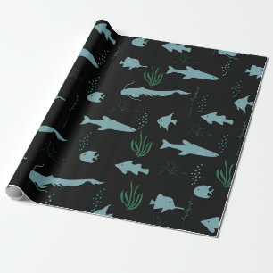 Papel De Presente Abstrato submarino com peixes e algas