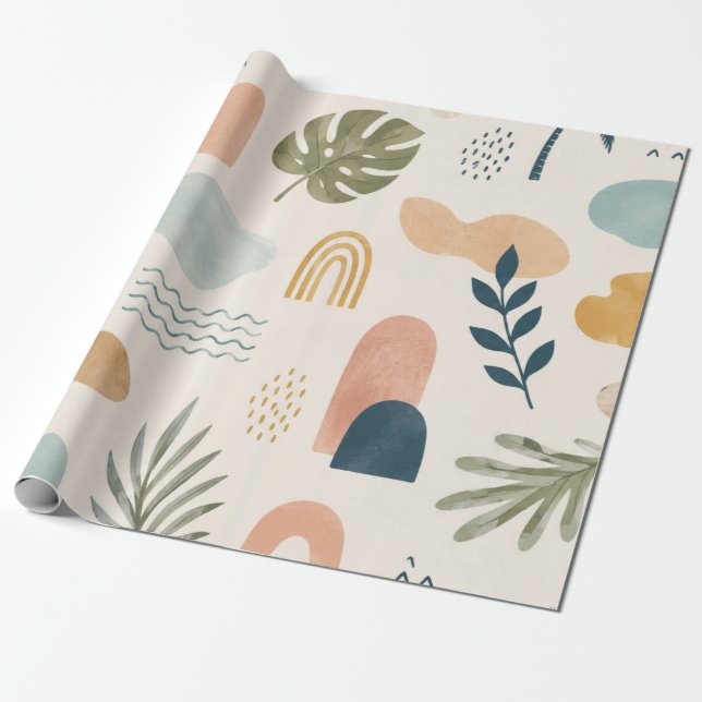 Papel De Presente Abstrato Tropical Boho (Desenrolado)