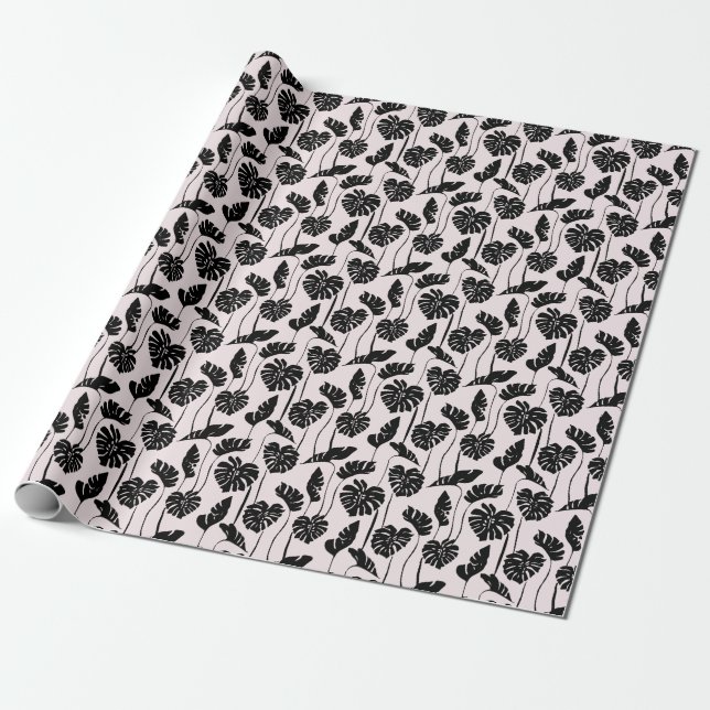 Papel De Presente Abstrato Tropical Monstera Palm Art (Desenrolado)
