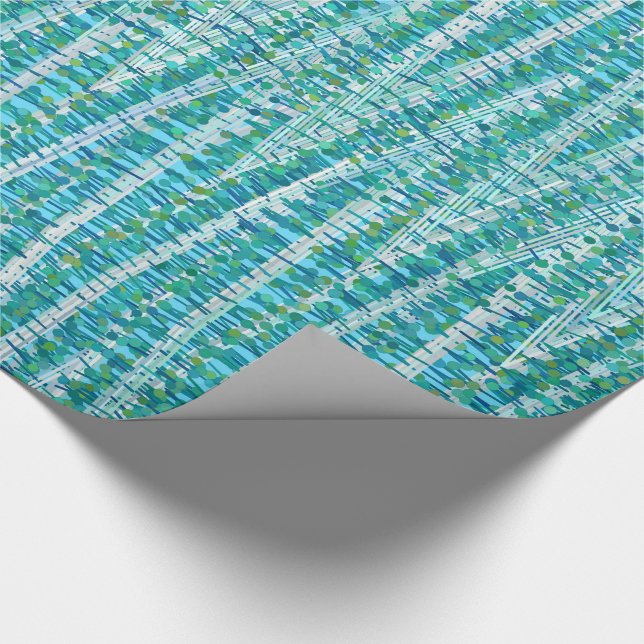 Papel De Presente Abstrato, Turquesa e Aqua, com faixas e pontos (Ponta)