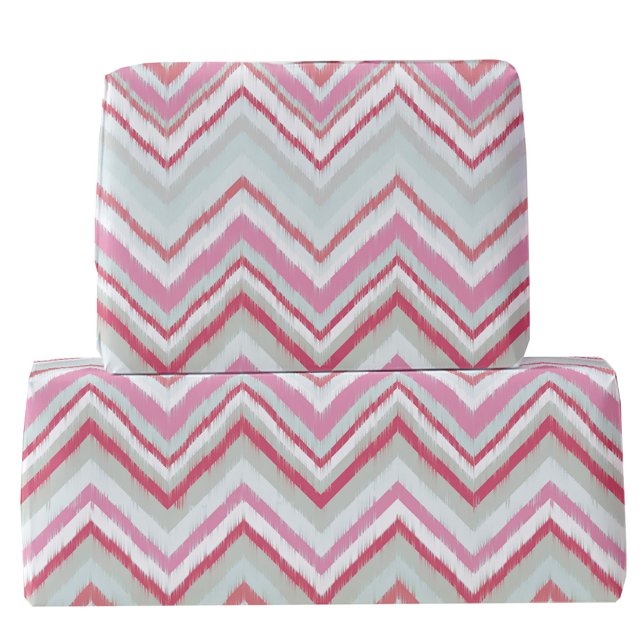 Papel De Presente Abstrato Verde-Rosa-Rosa-Ikat Chevron Moderno (Modern abstract Ikat chevron zigzag stripe pink and mint green gift wrapping paper)