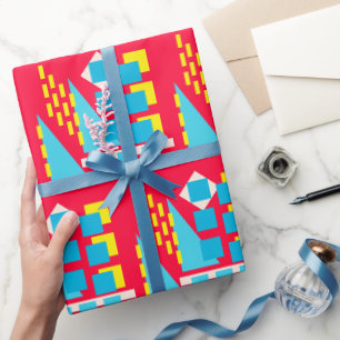 Papel De Presente Abstrato vermelho amarelo azul geométrico simples