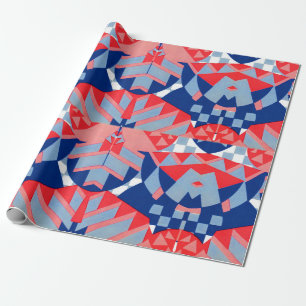 Papel De Presente abstrato vermelho branco e impressão azul