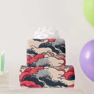 Papel De Presente Abstrato Vintage Ocean Waves Arte Japonesa