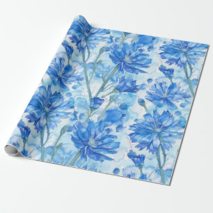 Papel De Presente Abstrato Watercolor Blue e White Flowers