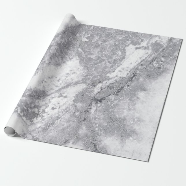 Papel De Presente Abstrato White Silver Cinza Carrara Marble Stone (Desenrolado)