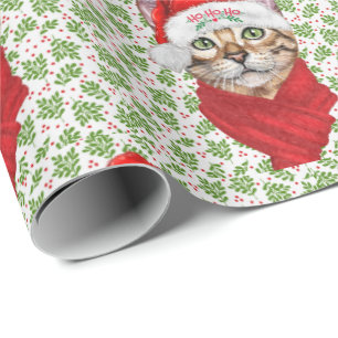 Papel De Presente Abyssinian Cat Ho Ho Santa Hat Feliz Natal