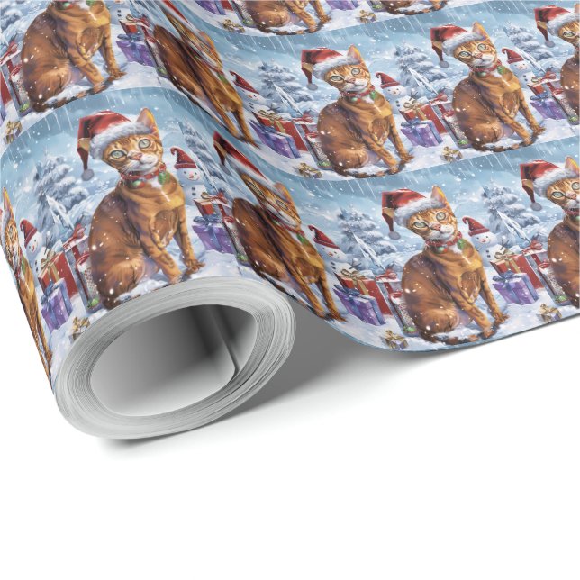 Papel De Presente Abyssinian Cat Winter Wonderland Natal Joy (Ponta do rolo)