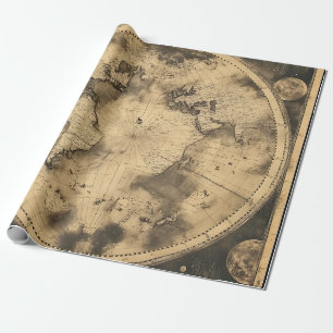 Papel De Presente Academia Sombria Globo Lua Gravura Sépia