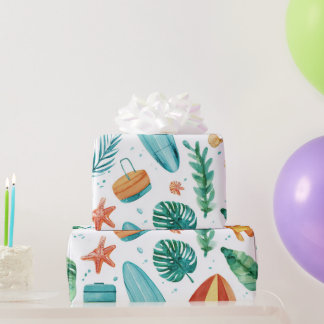 Papel De Presente Acampamento de aquarela ao ar livre de verão Praia