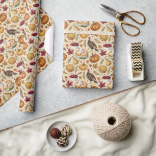 Papel De Presente Ação de Graças à Turquia e Pumpkin Harvest