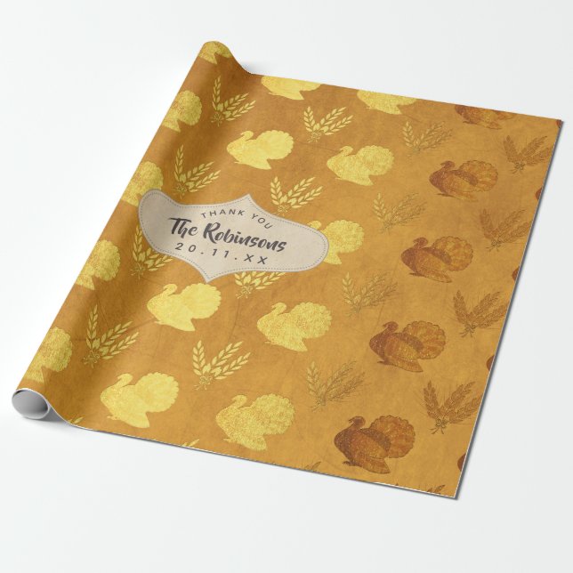 Papel De Presente Ação de Graças Gold Foil (Desenrolado)