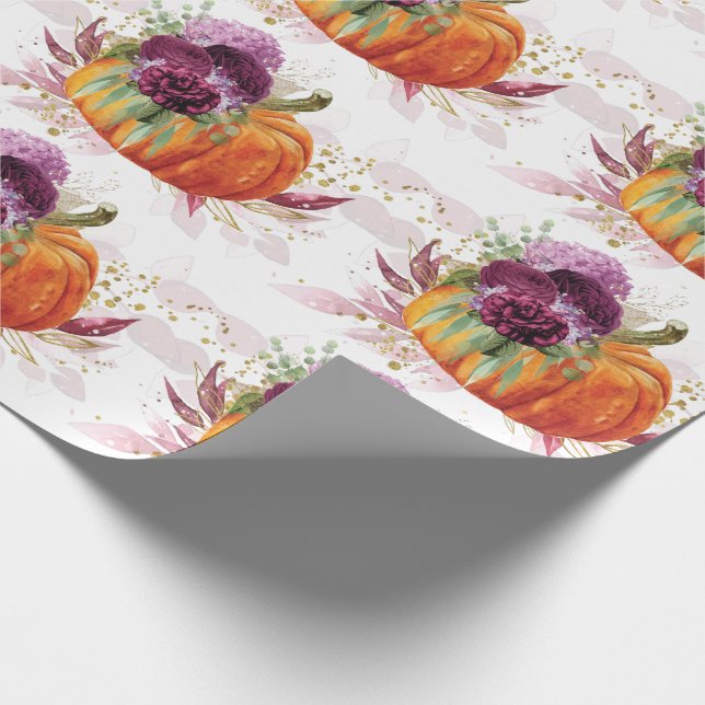 Papel De Presente Ação de Graças Pumpkin Floral Burgundy (Ponta)