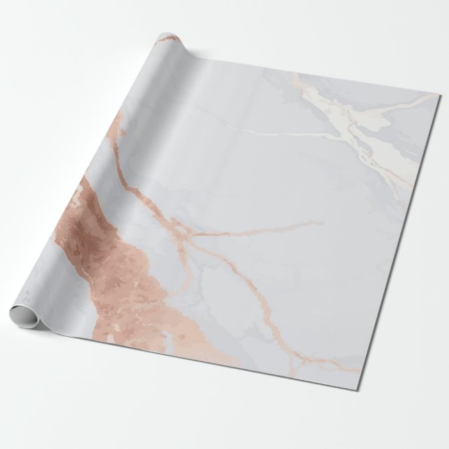 Papel De Presente Acentos Sofisticados em Dourado Rosa sobre Mármore (Desenrolado)