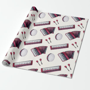 Papel De Presente Acordeão, Pandeiro, Teclado, Castanholas