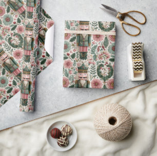 Papel De Presente Acrátilio Festivo em Rosa e Verde