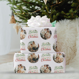 Papel De Presente Acredite na Magia da Colagem de Fotos de Natal