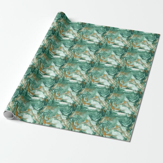Papel De Presente acrílico ouro-verde: textura de mármore. (Desenrolado)