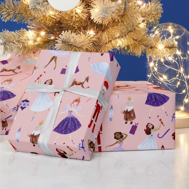 Papel De Presente Acrilicos Bailarinas Árvores de Natal Brancas (Criador carregado)