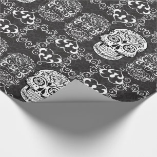 Papel De Presente Açúcar Decorativo Crânio Negro Grunge Gótico B