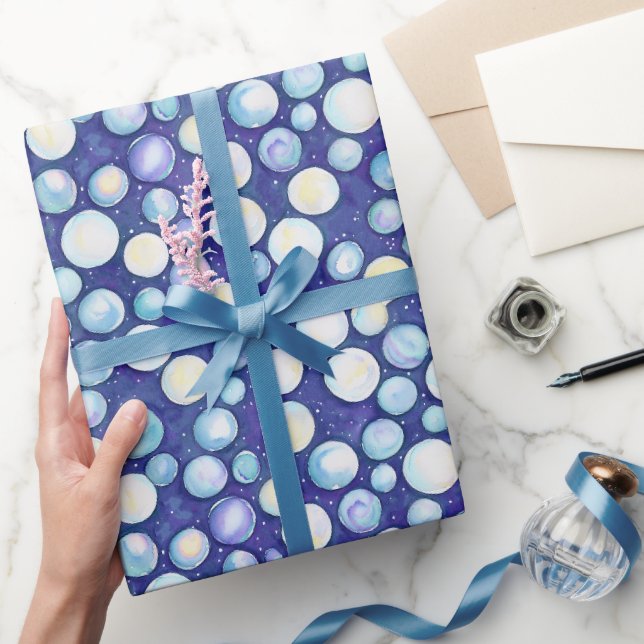 Papel De Presente AcutucazulbrancoBolhaNeveAquarela (Presentear)