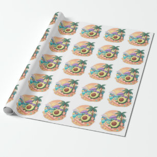 Papel De Presente Adesivo de Abacate Simpático Relaxando na Praia na