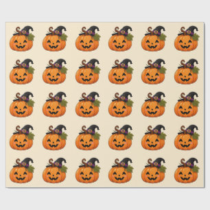 Papel De Presente Adesivo de Abóbora de Halloween com Chapéu de Brux