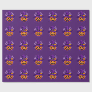 Papel De Presente Adesivo de Abóbora de Halloween com Chapéu de Brux