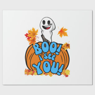 Papel De Presente Adesivo de fantasma Boo! Halloween de outono fofo!