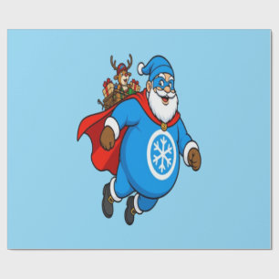 Papel De Presente Adesivo de Natal do Papai Noel Super-Herói Azul Fo
