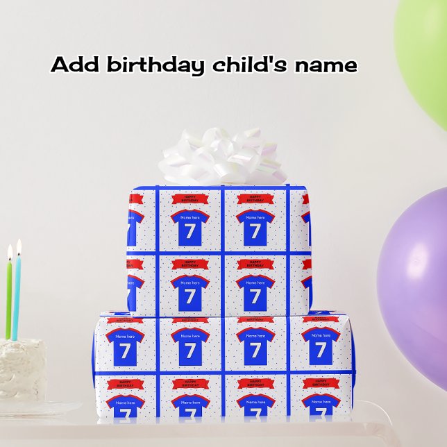 Papel De Presente Adicionar camiseta de aniversário de 7 de nome (Criador carregado)