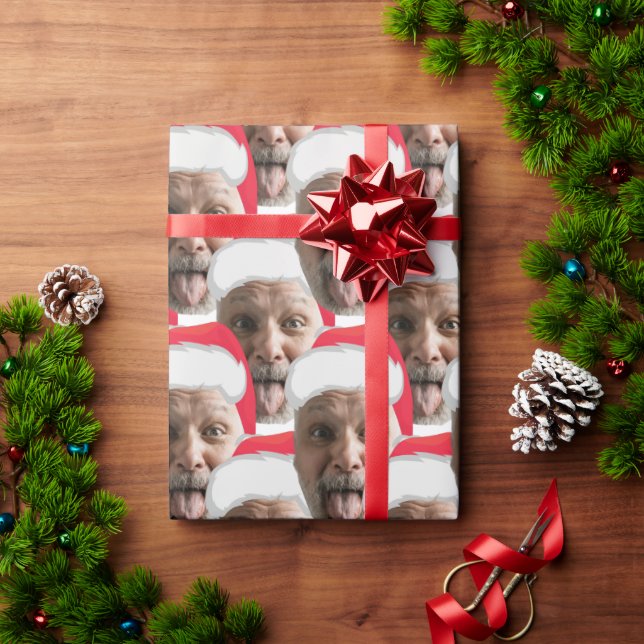 Papel De Presente Adicionar fotos personalizadas Papais noeis engraç (Presente de Natal)