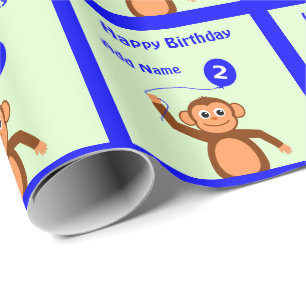 Papel De Presente Adicionar nome ao segundo aniversário macaco aqua