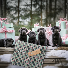 Papel De Presente Adicionar Nome Labrador Puppy Mint Natal Moderno