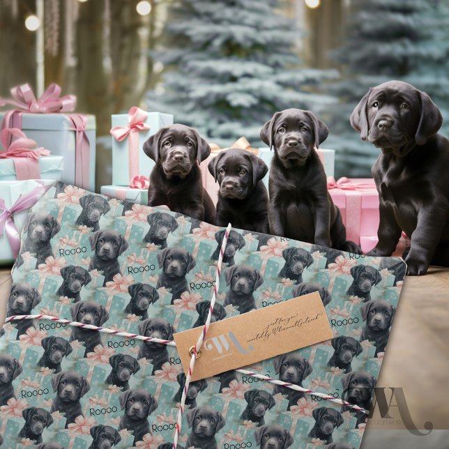 Papel De Presente Adicionar Nome Labrador Puppy Natal Moderno (Criador carregado)