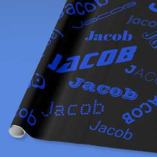 Papel De Presente Adicionar qualquer nome ou palavra | Azul e Preto