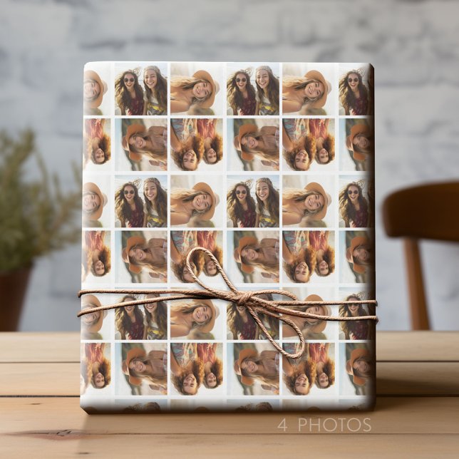 Papel De Presente Adicione 4 de suas fotos favoritas - Padrão louco (Custom Photo Collage Wrapping Paper - All Occasion)