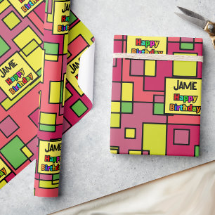 Papel De Presente Adicione Nome Retroativo Cor Pop Personalizado